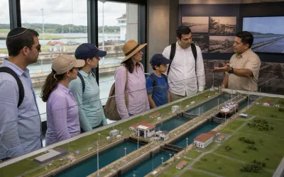 Museum display explaining Panama Canal history and engineering
