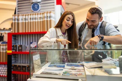 Visitors exploring displays at the Panama Canal visitor center