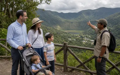 Family arriving at an El Valle crater overlook
