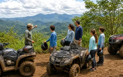 ATV group pausing for the mountain view at a scenic stop in Cerro Azul